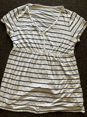 Motherhood Maternity White & Navy Striped V-Neck Nursing Tunic